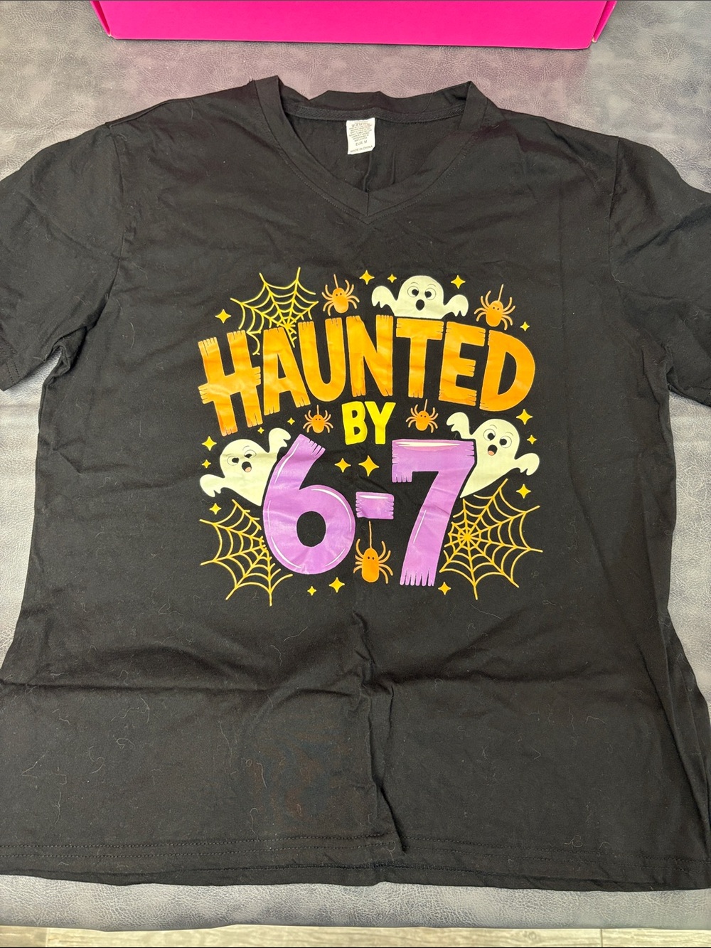 "Haunted by 6-7" Halloween Tee - Black with Orange & Purple